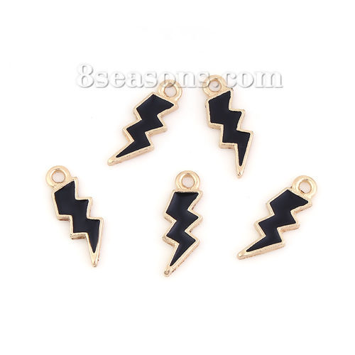Picture of Zinc Based Alloy Weather Collection Charms Lightning Gold Plated Black Enamel 21mm( 7/8") x 8mm( 3/8"), 20 PCs