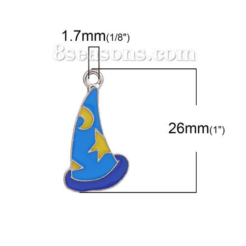 Imagen de Zamak Cuento de hadas Colgantes Charms Sombrero Chapado en Oro Azul Estrella Esmalte 26mm x 15mm, 10 Unidades