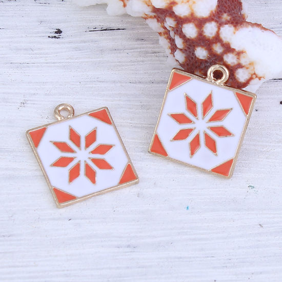 Imagen de Zamak Colgantes Charms Cuadrado Chapado en Oro Multicolor Cruz Esmalte 24mm x 20mm, 5 Unidades