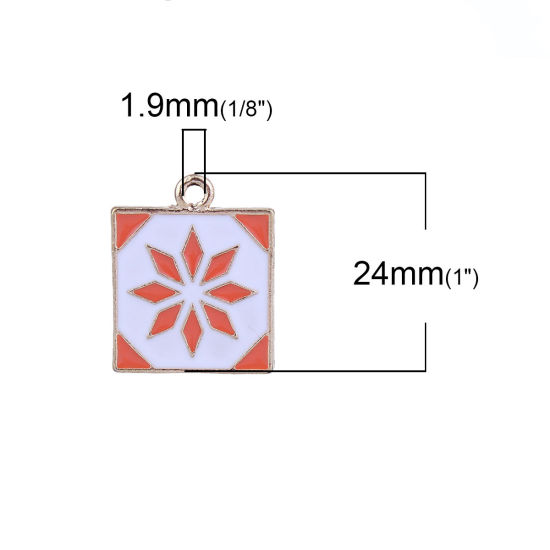 Imagen de Zamak Colgantes Charms Cuadrado Chapado en Oro Multicolor Cruz Esmalte 24mm x 20mm, 5 Unidades