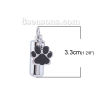 Picture of 304 Titanium Steel Cremation Ash Urn Pendants Cylinder Silver Tone Black Bear Paw Print Enamel 33mm(1 2/8") x 10mm( 3/8"), 1 Piece”