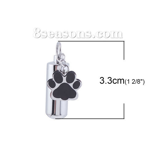 Image de 304 Pendentifs en Titane Acier Urne Funéraire de Crémation Colonne Argent Mat Noir Empreintes d'Ours Email 33mm x 10mm, 1 Pièce”
