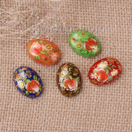 Harz Japan Malerei Vintage Japanische Tensha Dom Cabochon Verzierung Oval Zufällig Mix Rose 25mm x 18mm , 5 Stück
