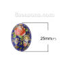 Bild von Harz Japan Malerei Vintage Japanische Tensha Dom Cabochon Verzierung Oval Zufällig Mix Rose 25mm x 18mm , 5 Stück