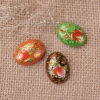 Bild von Harz Japan Malerei Vintage Japanische Tensha Dom Cabochon Verzierung Oval Zufällig Mix Rose 25mm x 18mm , 5 Stück