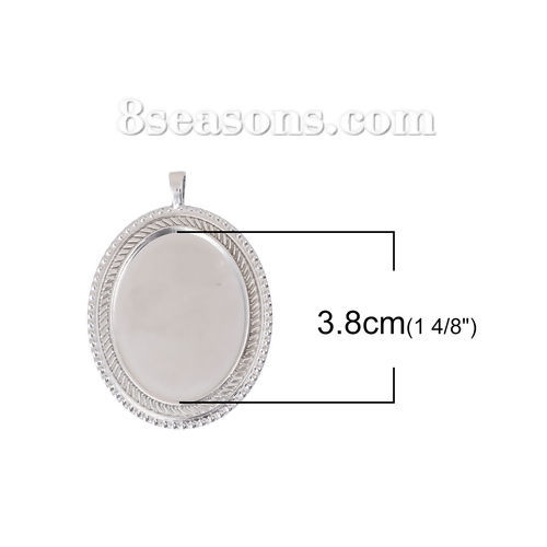 Image de Pendentifs Supports à Cabochons Alliage de Zinc Ovale Argent Mat Cabochon Rapportable Taille à Incruster: 38mmx29mm 60mm x 42mm, 3 Pcs