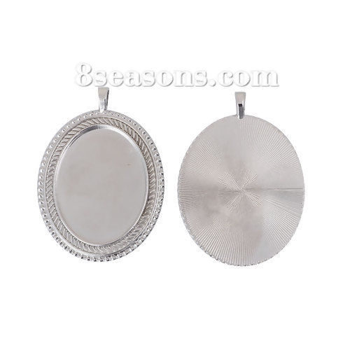 Image de Pendentifs Supports à Cabochons Alliage de Zinc Ovale Argent Mat Cabochon Rapportable Taille à Incruster: 38mmx29mm 60mm x 42mm, 3 Pcs