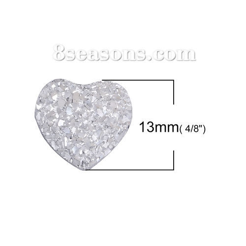 Image de Cabochon Dôme en Résine Druzy Cœur Argent 13mm x 12mm, 50 Pcs