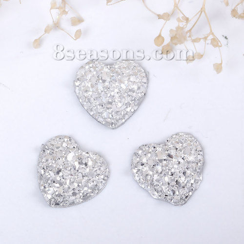 Image de Cabochon Dôme en Résine Druzy Cœur Argent 13mm x 12mm, 50 Pcs