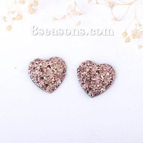 Picture of Resin Druzy/ Drusy Dome Seals Cabochon Heart Bronzed 13mm( 4/8") x 12mm( 4/8"), 50 PCs