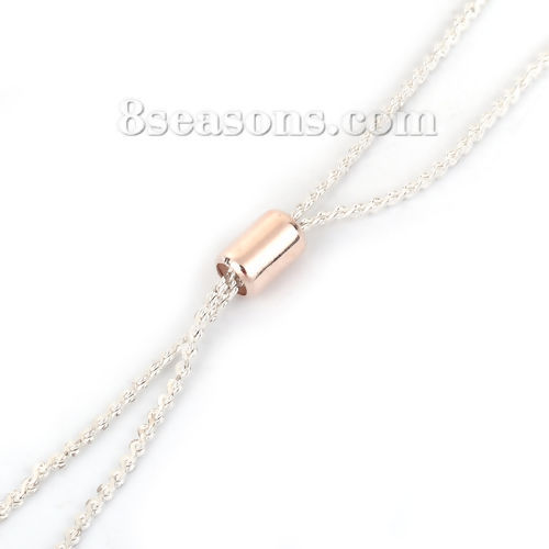 Picture of Brass Slider Clasp Beads Cylinder Rose Gold With Adjustable Silicone Core 6mm( 2/8") x 4mm( 1/8"), Hole: 2mm, 30 PCs                                                                                                                                          