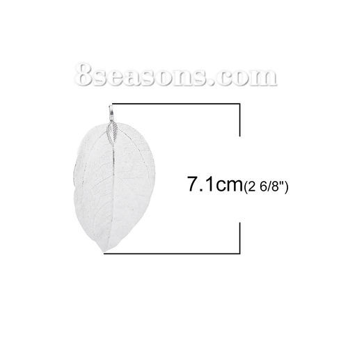 Изображение Латунь Подвески Лист Посеребренный Ажурный Цветок С Узором 60мм x 30мм - 71мм x 36мм, 2 ШТ