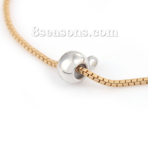 Picture of Brass Slider Clasp Beads Round Silver Tone With Adjustable Silicone Core W/ Loop 8mm( 3/8") x 6mm( 2/8"), Hole: 1.3mm, 10 PCs