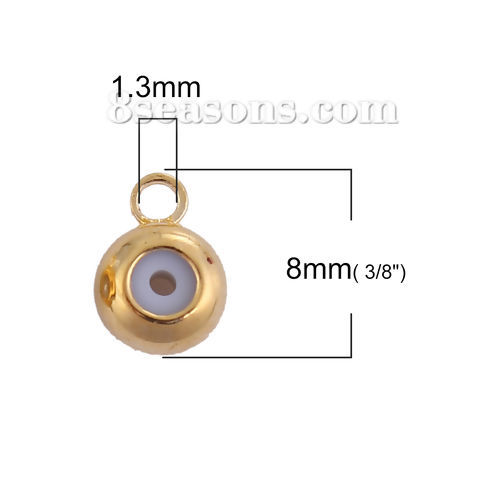 Picture of Brass Slider Clasp Beads Round Gold Plated With Adjustable Silicone Core W/ Loop 8mm( 3/8") x 6mm( 2/8"), Hole: 1.3mm, 10 PCs