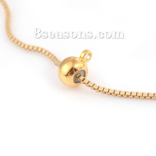 Picture of Brass Slider Clasp Beads Round Gold Plated With Adjustable Silicone Core W/ Loop 8mm( 3/8") x 6mm( 2/8"), Hole: 1.3mm, 10 PCs