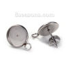 Picture of 304 Stainless Steel Ear Post Stud Earrings Round Silver Tone Cabochon Settings (Fits 8mm Dia.) W/ Loop 14mm( 4/8") x 10mm( 3/8"), Post/ Wire Size: (21 gauge), 20 PCs”