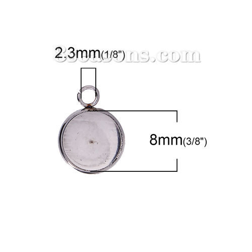 304 ステンレス鋼 イヤリング 円形 シルバートーン ( 台座付 8mm に適応) 　丸カン付き　14mm x 10mm、 ワイヤーサイズ: （21号）、 20 個” の画像