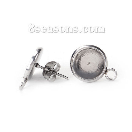 304 ステンレス鋼 イヤリング 円形 シルバートーン ( 台座付 8mm に適応) 　丸カン付き　14mm x 10mm、 ワイヤーサイズ: （21号）、 20 個” の画像
