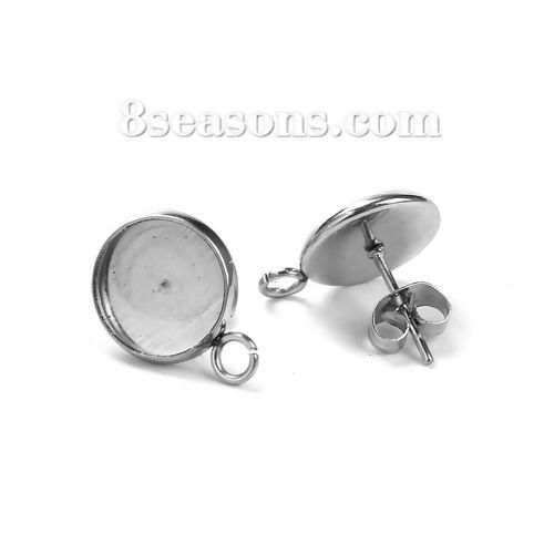 304 ステンレス鋼 イヤリング 円形 シルバートーン ( 台座付 10mm に適応) 丸カン付き　16mm x 12mm、 ワイヤーサイズ: （21号）、 20 個” の画像