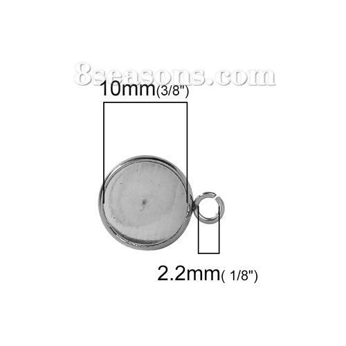 304 ステンレス鋼 イヤリング 円形 シルバートーン ( 台座付 10mm に適応) 丸カン付き　16mm x 12mm、 ワイヤーサイズ: （21号）、 20 個” の画像
