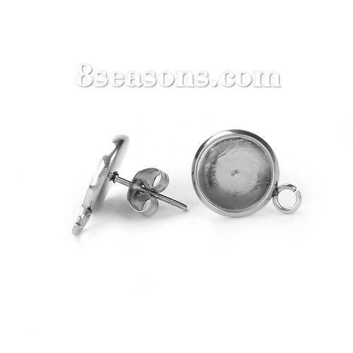 304 ステンレス鋼 イヤリング 円形 シルバートーン ( 台座付 10mm に適応) 丸カン付き　16mm x 12mm、 ワイヤーサイズ: （21号）、 20 個” の画像