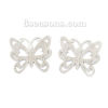 Picture of 304 Stainless Steel Embellishments Butterfly Animal Silver Tone Filigree 30mm(1 1/8") x 29mm(1 1/8"), 5 PCs