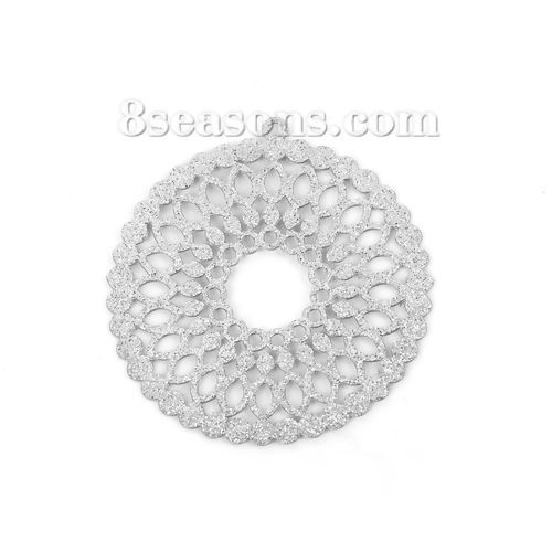Immagine di 304 Acciaio Inossidabile Ciondoli Anello Tono Argento Filigrana Brillio 36mm x 35mm, 5 Pz