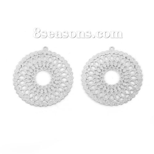 Immagine di 304 Acciaio Inossidabile Ciondoli Anello Tono Argento Filigrana Brillio 36mm x 35mm, 5 Pz