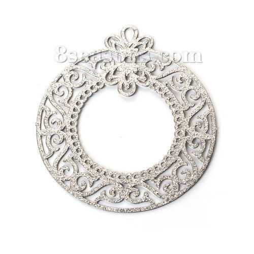 Immagine di 304 Acciaio Inossidabile Ciondoli Corona di Natale Tono Argento Filigrana Brillio 36mm x 32mm, 5 Pz