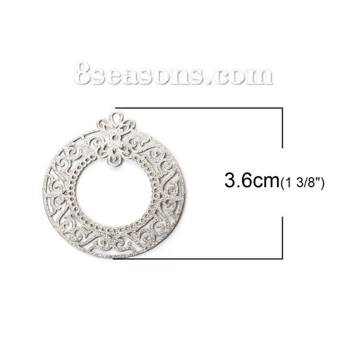 Immagine di 304 Acciaio Inossidabile Ciondoli Corona di Natale Tono Argento Filigrana Brillio 36mm x 32mm, 5 Pz