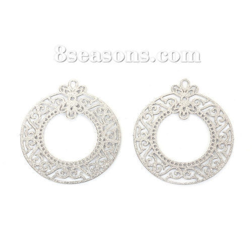 Immagine di 304 Acciaio Inossidabile Ciondoli Corona di Natale Tono Argento Filigrana Brillio 36mm x 32mm, 5 Pz