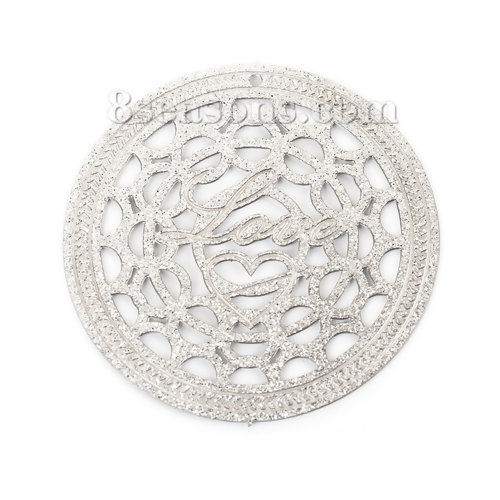 Immagine di 304 Acciaio Inossidabile Ciondoli Tondo Tono Argento Filigrana Brillio 36mm Dia., 5 Pz