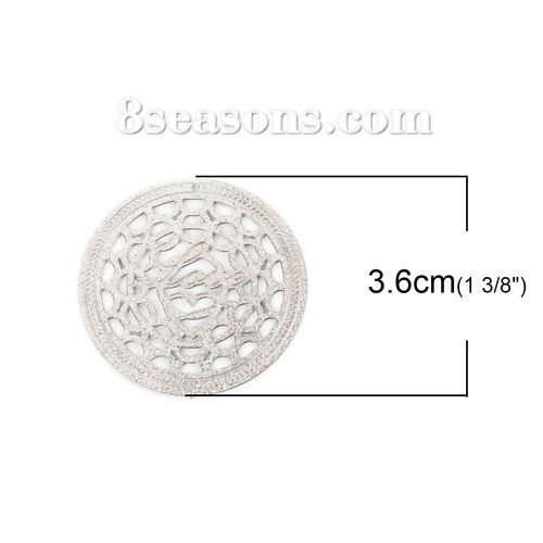 Immagine di 304 Acciaio Inossidabile Ciondoli Tondo Tono Argento Filigrana Brillio 36mm Dia., 5 Pz