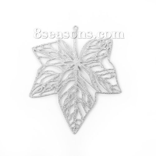 Immagine di 304 Acciaio Inossidabile Ciondoli Foglia d'Acero Tono Argento Filigrana Brillio 51mm x 41mm, 5 Pz