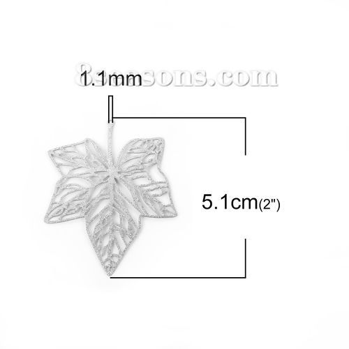 Immagine di 304 Acciaio Inossidabile Ciondoli Foglia d'Acero Tono Argento Filigrana Brillio 51mm x 41mm, 5 Pz