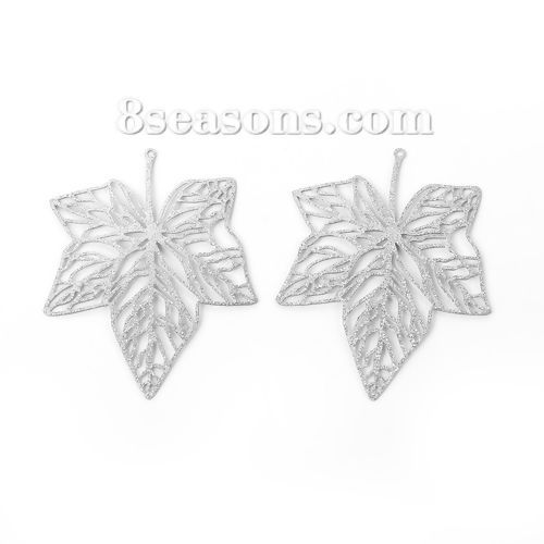 Immagine di 304 Acciaio Inossidabile Ciondoli Foglia d'Acero Tono Argento Filigrana Brillio 51mm x 41mm, 5 Pz