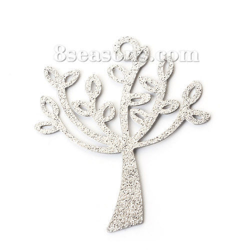 Immagine di 304 Acciaio Inossidabile Ciondoli Albero Tono Argento Filigrana Brillio 35mm x 29mm, 5 Pz