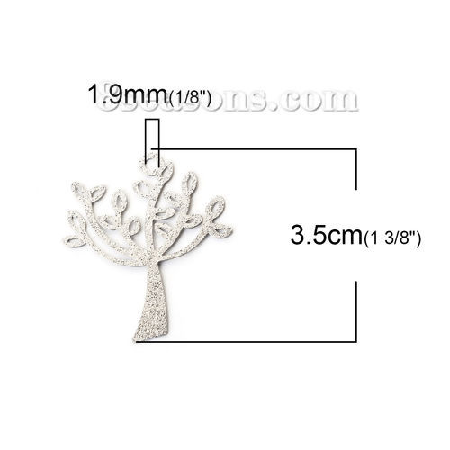 Immagine di 304 Acciaio Inossidabile Ciondoli Albero Tono Argento Filigrana Brillio 35mm x 29mm, 5 Pz