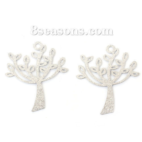 Immagine di 304 Acciaio Inossidabile Ciondoli Albero Tono Argento Filigrana Brillio 35mm x 29mm, 5 Pz
