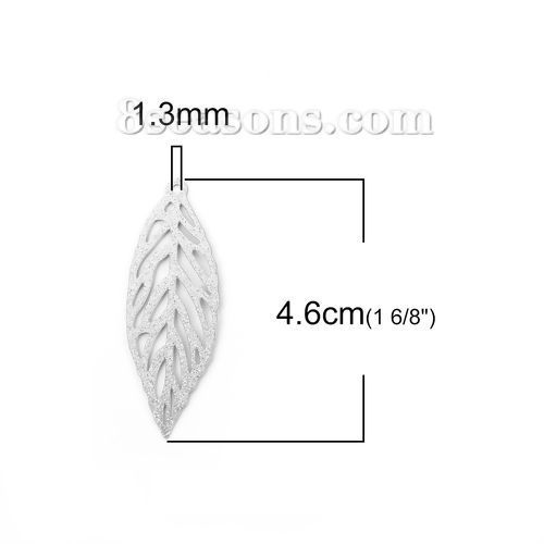 Immagine di 304 Acciaio Inossidabile Ciondoli Foglia Tono Argento Filigrana Brillio 46mm x 16mm, 5 Pz