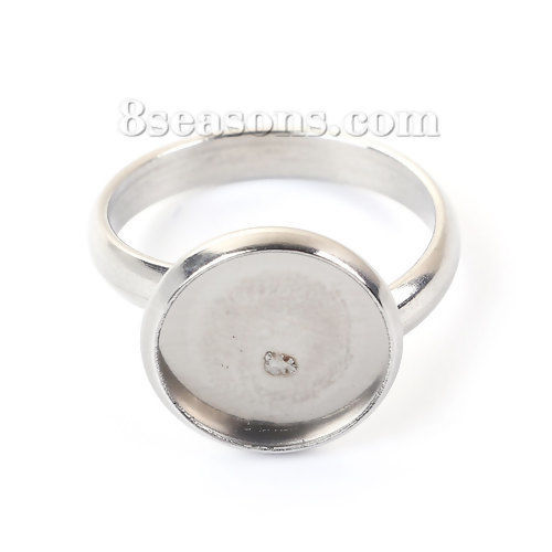 Bild von 304 Edelstahl Verstellbar Ring Rund Silberfarbe Cabochon Fassung (für 12mm D.) 17.5mm (US Größe 7), 1 Stück