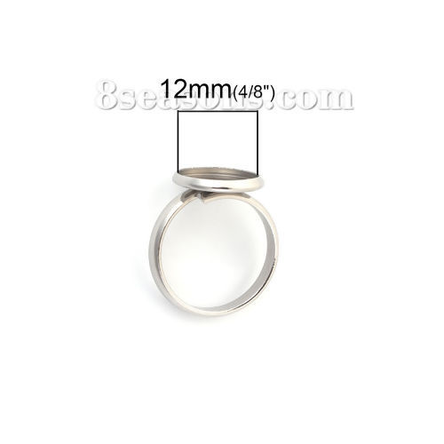 Bild von 304 Edelstahl Verstellbar Ring Rund Silberfarbe Cabochon Fassung (für 12mm D.) 17.5mm (US Größe 7), 1 Stück