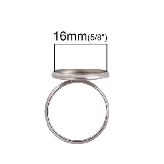 Bild von 304 Edelstahl Verstellbar Ring Rund Silberfarbe Cabochon Fassung (für 12mm D.) 17.5mm (US Größe 7), 1 Stück