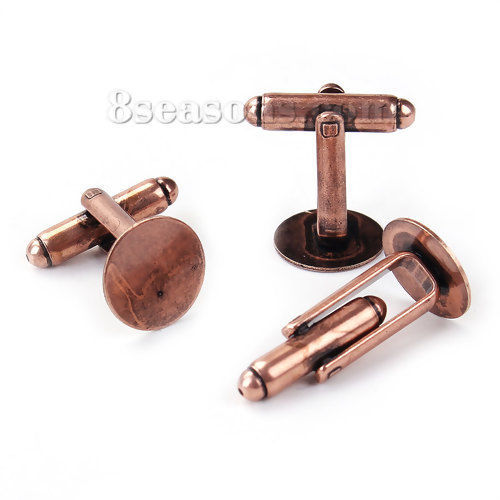 Picture of Brass Cuff Links Round Antique Copper Rotatable (Fits 12mm Dia.) 24mm(1") x 12mm( 4/8"), 10 PCs