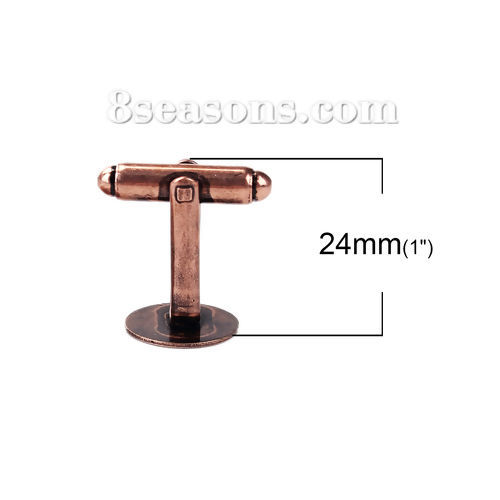 Picture of Brass Cuff Links Round Antique Copper Rotatable (Fits 12mm Dia.) 24mm(1") x 12mm( 4/8"), 10 PCs