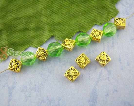 Imagen de Cuentas Espaciador Zamak Diamond,Oro Antiguo Flor 5mm x 5mm, Agujero: acerca de 1.2mm, 120 Unidades