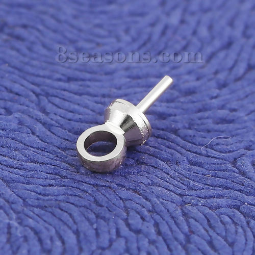 Bild von Messing Kappen Stift für Perlen Rund Silberfarbe 6mm x 3mm, Nadeldicke: 0.6mm, 200 Stück                                                                                                                                                                      
