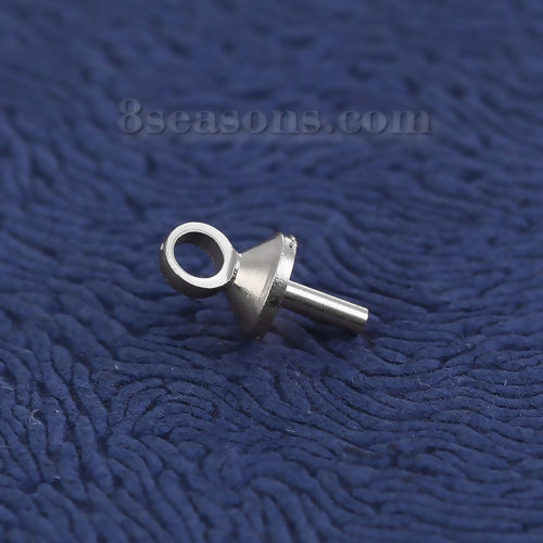 Picture of Brass Pearl Pendant Connector Bail Pin Cap Round Silver Tone 7mm( 2/8") x 4mm( 1/8"), Needle Thickness: 1mm, 100 PCs                                                                                                                                          