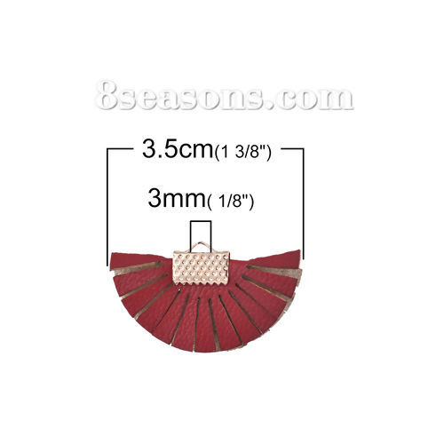 Bild von PU Quaste Anhänger Fächer-Form Vergoldet Rotweinfarben ca. 35mm x 20mm, 10 Stück