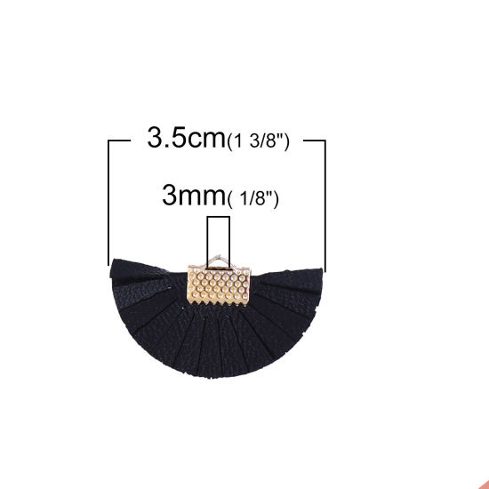Bild von PU Quaste Anhänger Fächer-Form Vergoldet Rotweinfarben ca. 35mm x 20mm, 10 Stück